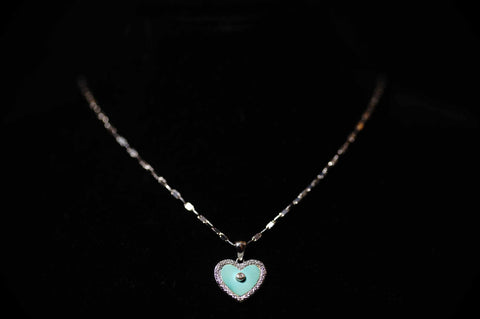 Henritette 18k White Gold Heart Pendant and 14K White Gold Necklace Set