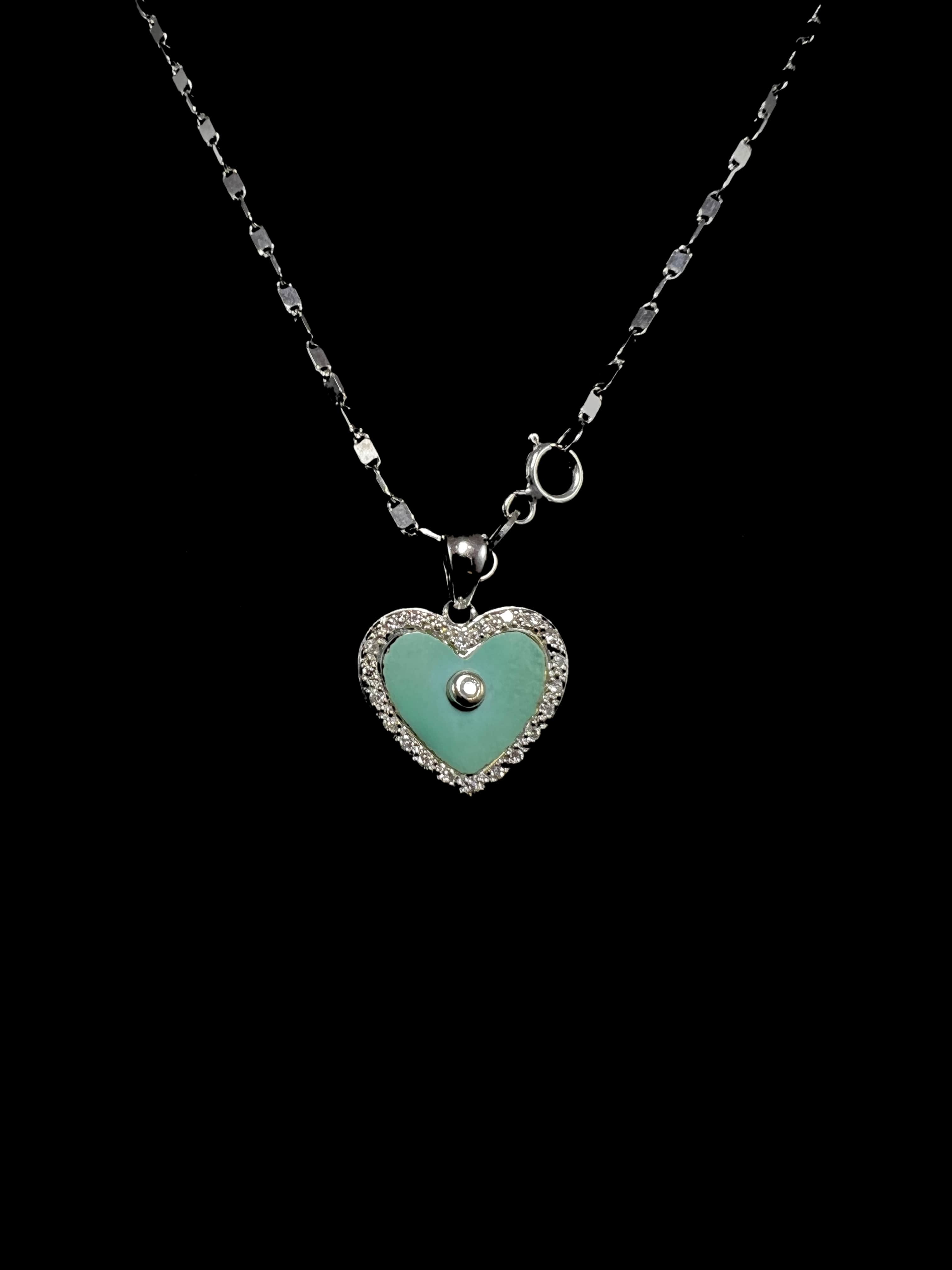 Henritette 18k White Gold Heart Pendant and 14K White Gold Necklace Set