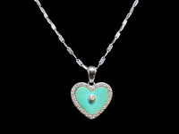 Henritette 18k White Gold Heart Pendant and 14K White Gold Necklace Set