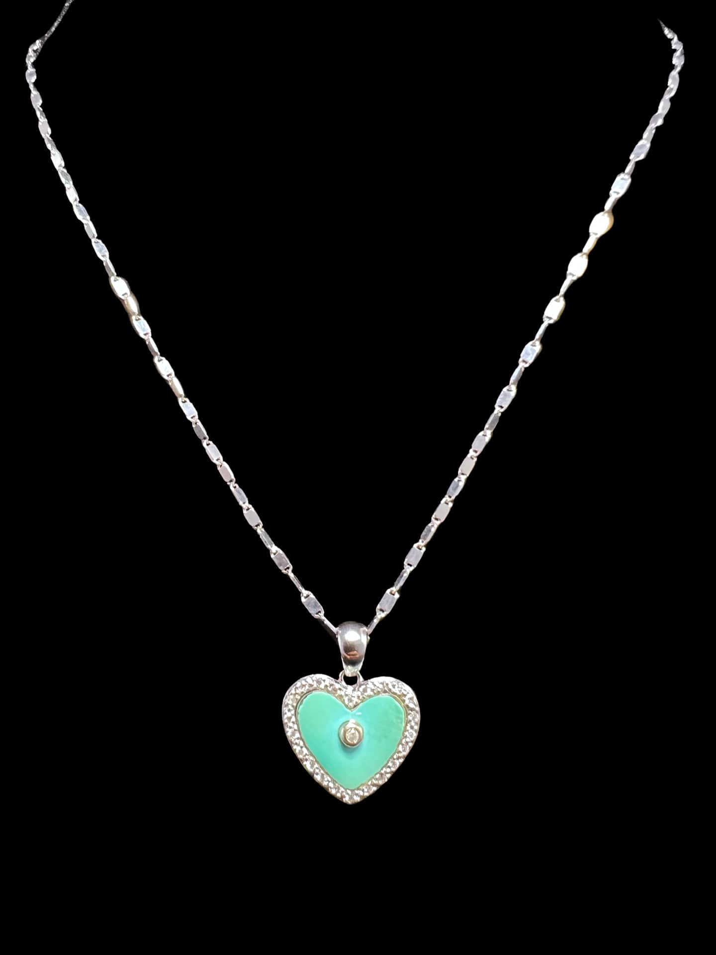 Henritette 18k White Gold Heart Pendant and 14K White Gold Necklace Set