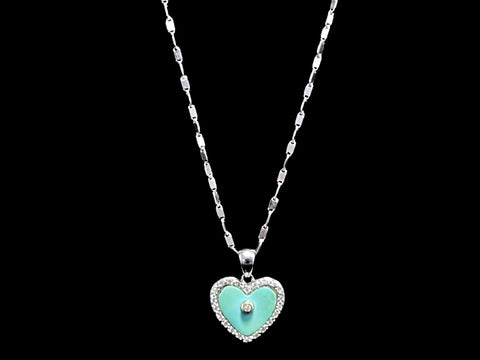 Henritette 18k White Gold Heart Pendant and 14K White Gold Necklace Set