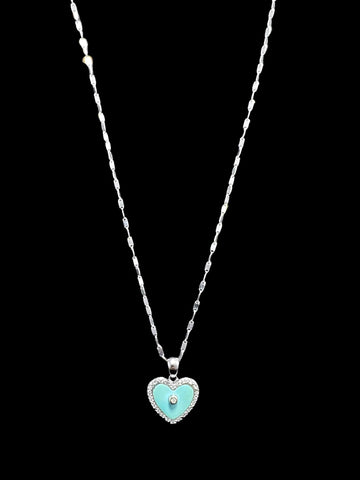 Henritette 18k White Gold Heart Pendant and 14K White Gold Necklace Set